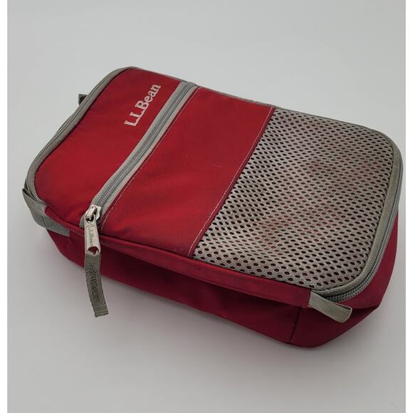 LL Bean Red and Gray Insulated Lunch Bag Cooler Tote Picnic All Around Zipper - Picture 5 of 16
